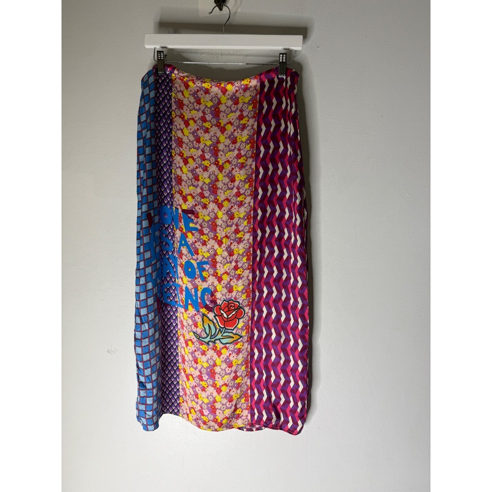 Me369 Mixed Print Midi Skirt Love Is A Way Of Being Floral Geometric Multi M